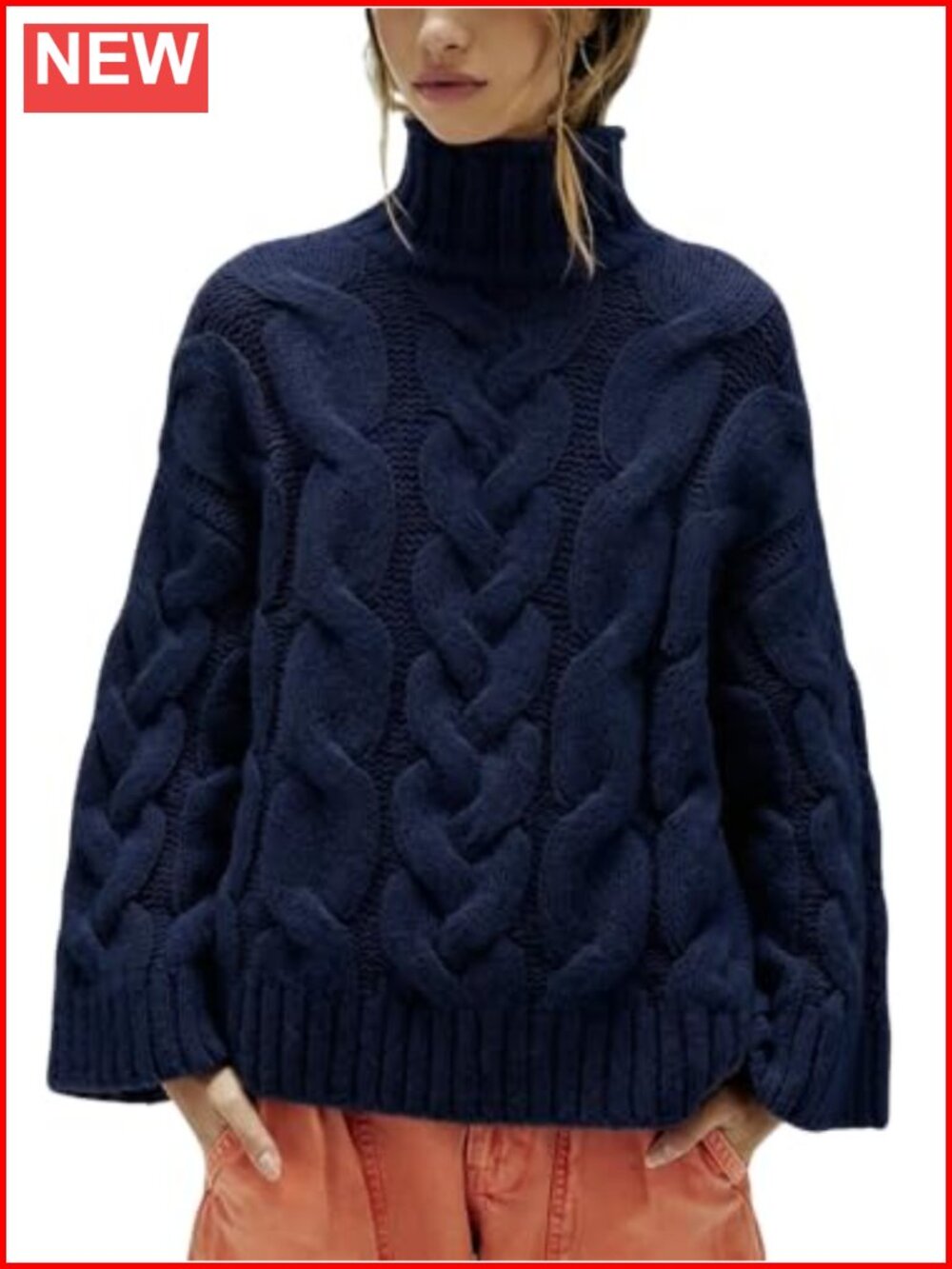 Chunky Cable Knit Turtleneck Sweater Oversized Cozy Fall Winter Pullover
